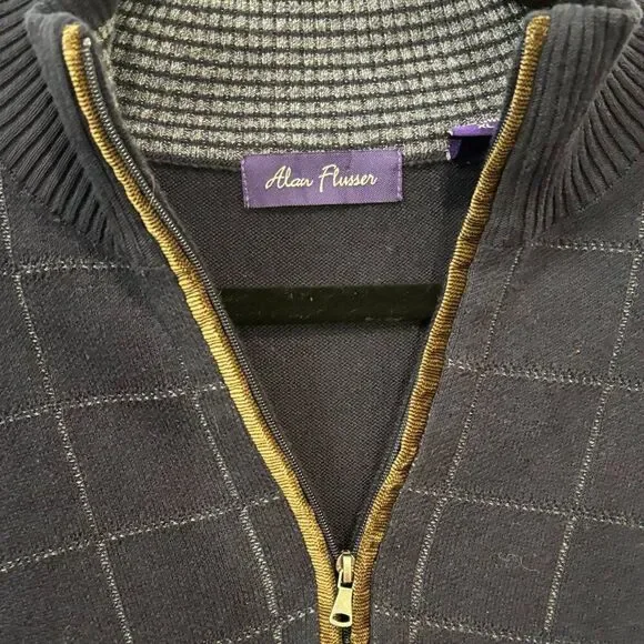 Alan Flusser Extra Large (XL) Navy Blue Quarter Zip Sweater Pullover - Picture 4 of 4